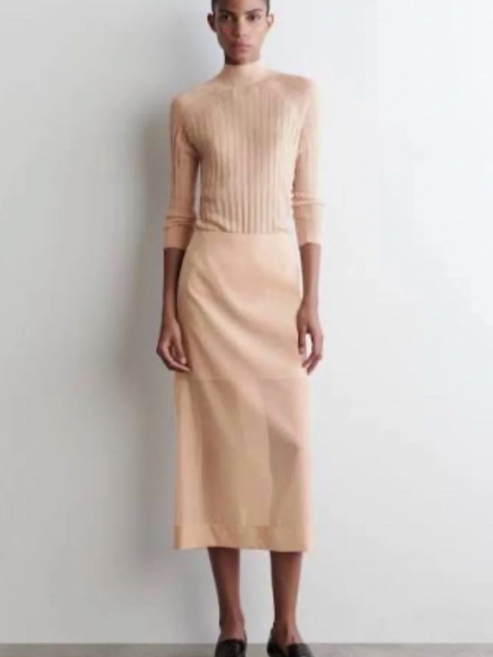 $149 NWT COS Ivory Cream Column Skirt with Sheer Panel 2
